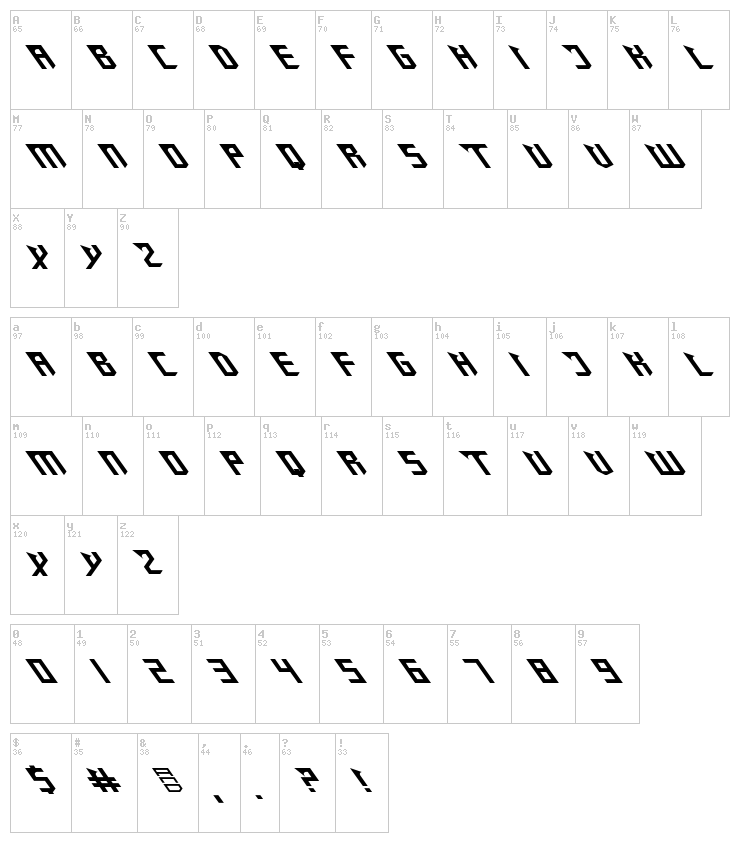 Zany Sharp font map